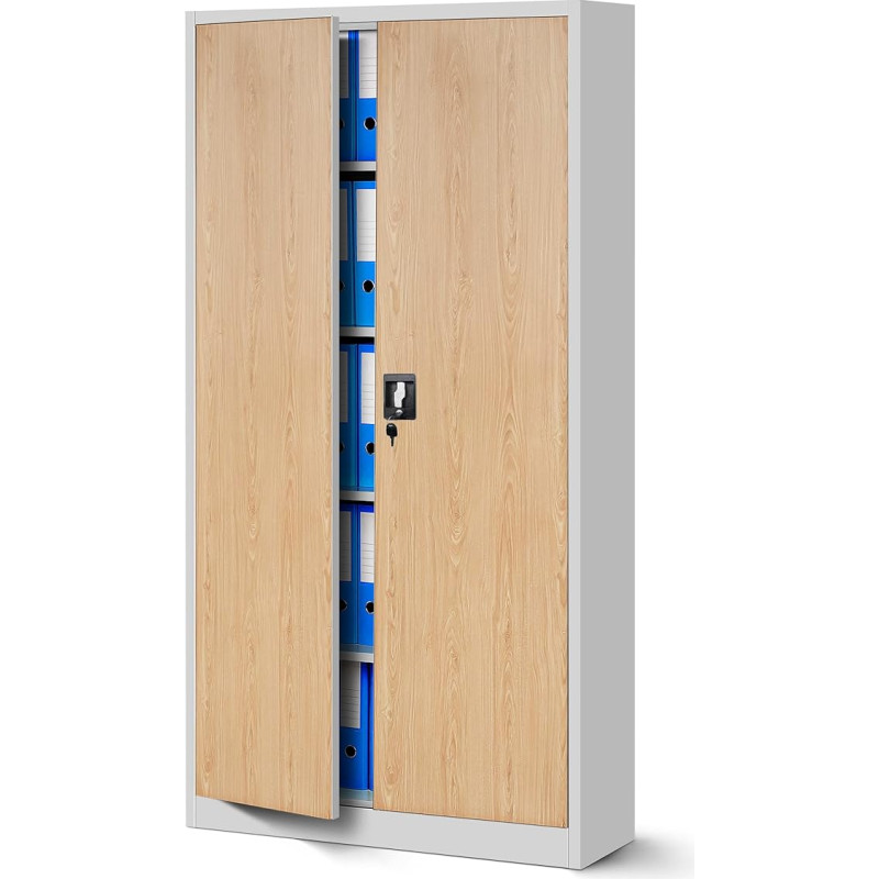 Jan Nowak C001 Kontorikapp Metallkapp Teraskapp Hoiukapp pulbervärvitud 4 reguleeritavat riiulit lukustatav 185 cm x 90 cm x 40 cm (antratsiitvalge)