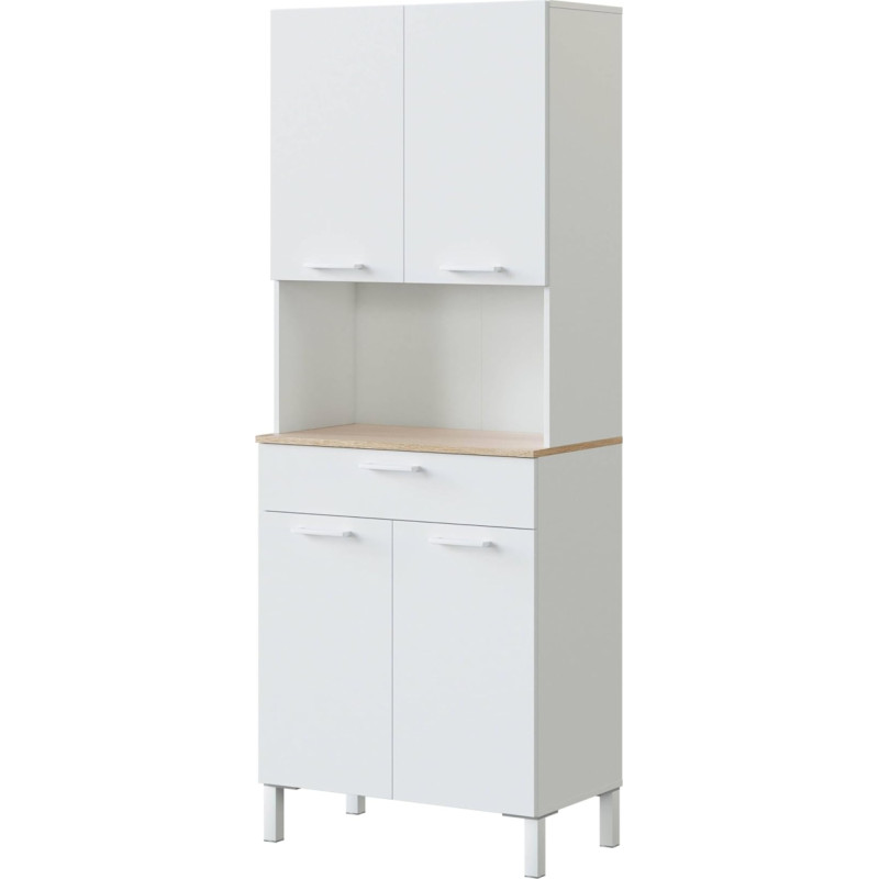 Habitdesign Kira köögi külgkapp 4 ukse + 1 sahtliga, Arctic White ja Kanada tammepuidust viimistlusega - 186cm (K) x 72cm (S) x 40cm (S)