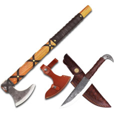CraftTal 2 in 1 Viking kirves koos Raven Head Knife sepistatud 1095 Carbon Steel Rosewood käepidemega Nordic Camping Survival Axe koos nahast ümbrisega