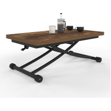 IDMarket - Väljatõmmatav kokkupandav ristkülikukujuline linnakohvilaud tumedast puidust must alusplaat tööstusdisainiga