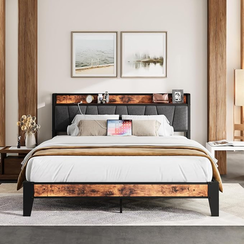 IRONCK Voodi 160 x 200 cm metallist lamelliraamiga, voodiraam 160 x 200 cm pistikupesade, USB-pesade ja C-tüüpi ühendustega, metallist voodi 160 x 200 cm pehmendatud pealae ja panipaigaga, noortevoodi, kaheinimesevoodi.