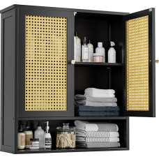 vovala Vannitoa seinakapp, bambusest üle tualettruumi ladustamise korraldaja 2 rotangist uksega ja reguleeritava riiuliga, ruumi säästev meditsiinikapp pesuruumi, kööki, elutuppa (must)