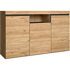 Skraut Home Sideboard - Nature mudel - 140 x 40 x 81 cm - Sissepääsukapp 3 uksega - Põhjamaine stiil - Melamiin - Tamm ja must