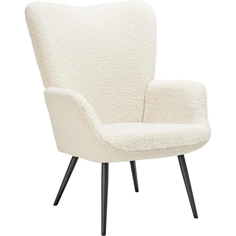 tectake® Skandinaavia stiilis tiibtool, Teddy Chair Hygge, Bouclé tugitool, elutuba, magamistuba, Statement Piece Lounge Chair, maksimaalne koormus 150 kg