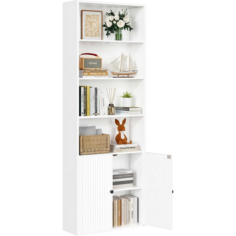 IRONCK raamaturiiul ustega, 6-tasandiline riiul, 180 cm pikkune raamaturiiul, seisev riiul, puit, avatud riiul tööruumi, kontorisse, elutuppa, magamistuppa (valge)