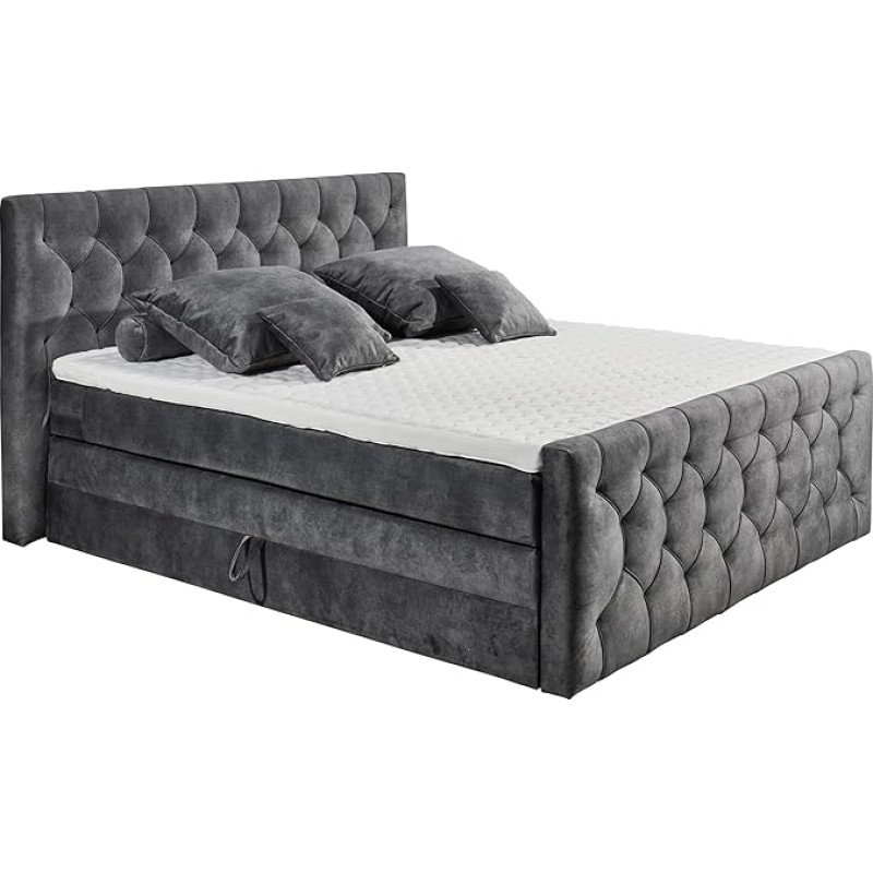 CASHFIELD 8 Box Spring voodi koos voodikastiga, 180 x 200 cm, antratsiit, mugav kaheinimesevoodi 7-tsoonilise vedrumadratsiga ja kliimapaelaga külma vahtpolster, 200 x 113 x 225 cm (B x K x S)