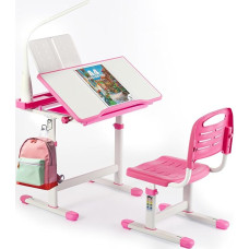Clevich Reguleeritava kõrgusega laua ja tooli komplekt, laste kirjutuslaua tool koos lambiga, noorte kirjutuslaud, laste multifunktsionaalne õpilaslaud sahtliga, lugemisalus (tumeroosa)