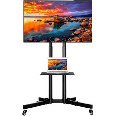 Yaheetech TV Stand Rollable, Mobile TV Floor Stand, TV Stand for TVs 32-75 Inches, Height-Adjustable TV Stand with Double Rods & Shelf, Max. VESA 600 x 400 mm