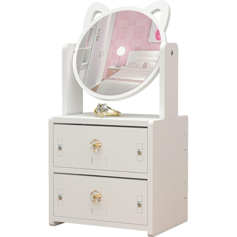 Gwezmxs Mini Make-Up Dressing Table Organiser with Mirror and Drawers for Children/Girls - White, 17 x 13 x 27 cm