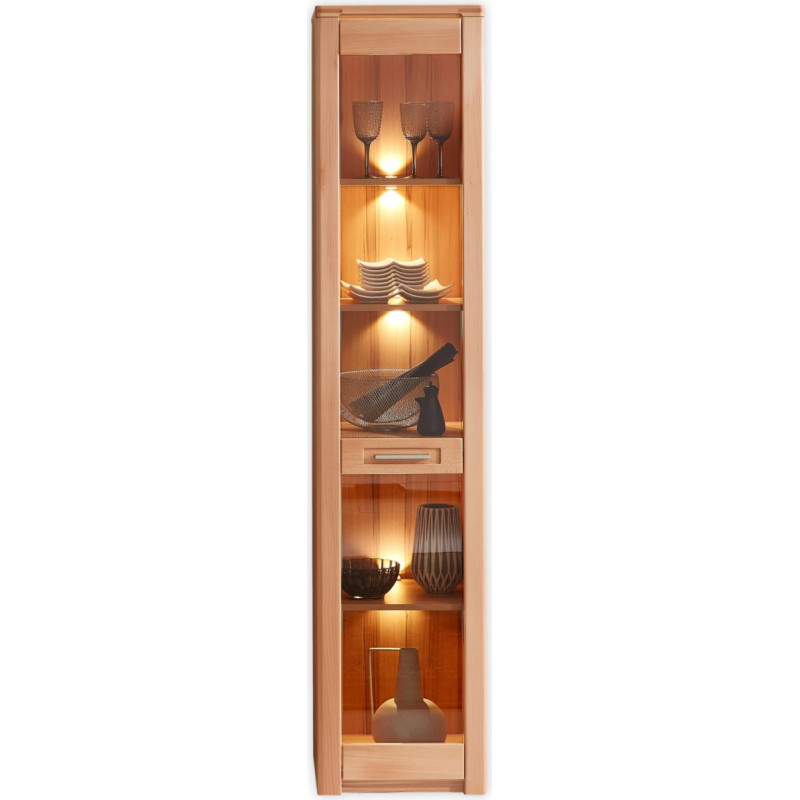 Nature One Display Cabinet in Beech Heartwood Partially Solid FSC Certified - Modern Display Cabinet with LED Lighting and Lots of Storage Space - 43 x 203 x 40 cm (W x H x D)