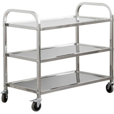 uyoyous Serving Trolley 75 x 40 x 83.5 cm Stainless Steel 3 Shelves Kitchen Trolley Transport Trolley Stainless Steel with 4 360° Rotating Wheels (2 x Brakes) for Restaurant Kitchen or Hotel