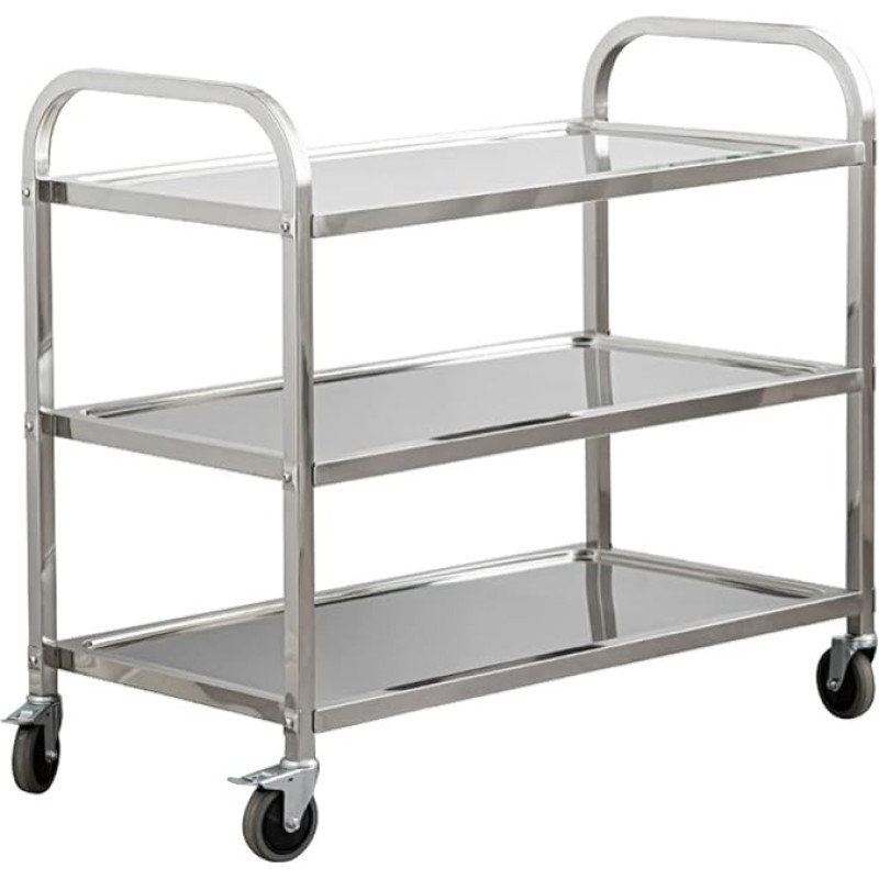 uyoyous Serving Trolley 75 x 40 x 83.5 cm Stainless Steel 3 Shelves Kitchen Trolley Transport Trolley Stainless Steel with 4 360° Rotating Wheels (2 x Brakes) for Restaurant Kitchen or Hotel