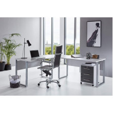 BMG-Moebel.de Office Furniture Complete Set Study Office Edition in Light Grey/Anthracite High Gloss (Desk with Rolling Container)
