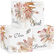 Clastyle Pack of 3 Flower Children's Storage Box Leaves Plants Fabric Women Girls Storage Basket with Handles Toy Storage Cube Organiser for Books Clothing, Boho, 30 x 30 x 30 cm
