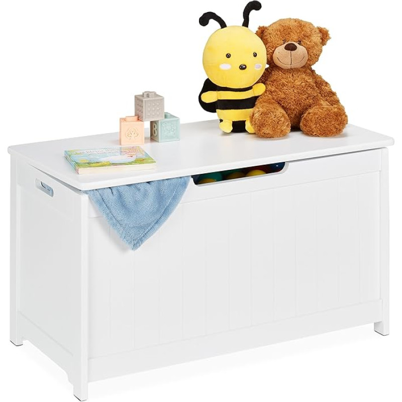 Relaxdays Storage Chest with Lid Large Toy Chest Nursery Toys HBT 45 x 80 x 40 cm MDF White