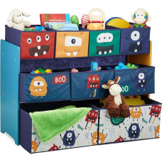 Relaxdays Children's Shelving Unit with 9 Fabric Boxes, Monster Design, H x W x D: 70 x 92.5 x 30 cm, Toy Shelf for Children's Room, Colourful, Dark Blue, Turquoise, Orange