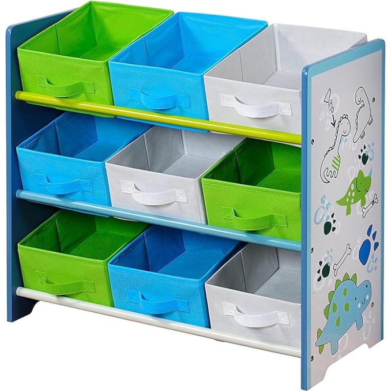 Kesper 17725 Children's Storage Shelf with 9 Textile Drawers Dinosaur Motif