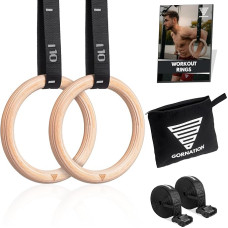 GORNATION Wooden Gym Rings, Rings for Calisthenics, Gymnastics, Fitness, Sports, Olympic Gymnastics Rings + Fastening Straps with Markings & Bag for Indoor & Outdoor Training