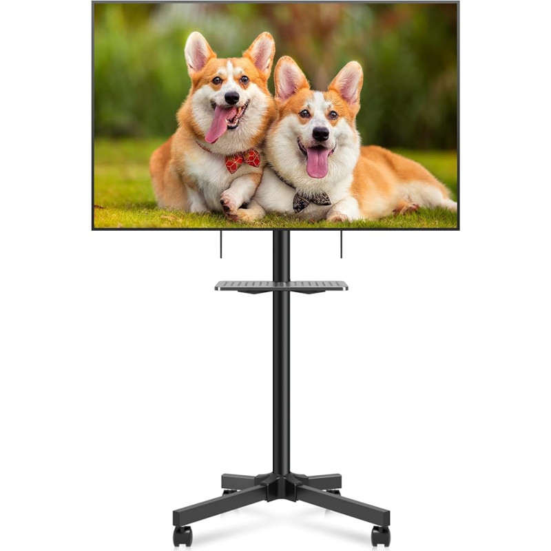 XINLEI TV Stand Rollable, TV Stand with Wheels for 21-60 Inch Flat Curved Panel TVs up to 35 kg, Height-Adjustable TV Trolley with Wheels Max VESA 400 x 400 mm ML55A