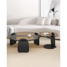 Nesting Tables, Coffee Table, Round, Coffee Table for Living Room, Bedroom, Office, Balcony, Flat Glass Nest of Tables