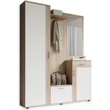 Stella Trading Patent Hallway Coat Rack Set in Sonoma Oak Look, White - Stylish, Compact Wardrobe with Mirror for Your Entrance Area - 145 x 184 x 29 cm (W x H x D), Brown