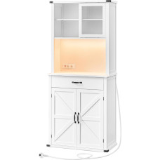 VASAGLE BBK363W21 Sideboard with Lighting, Storage Cabinet with Doors and Drawers, Kitchen Cabinet, Coffee Bar, Adjustable Shelf, Country Style, Cloud White