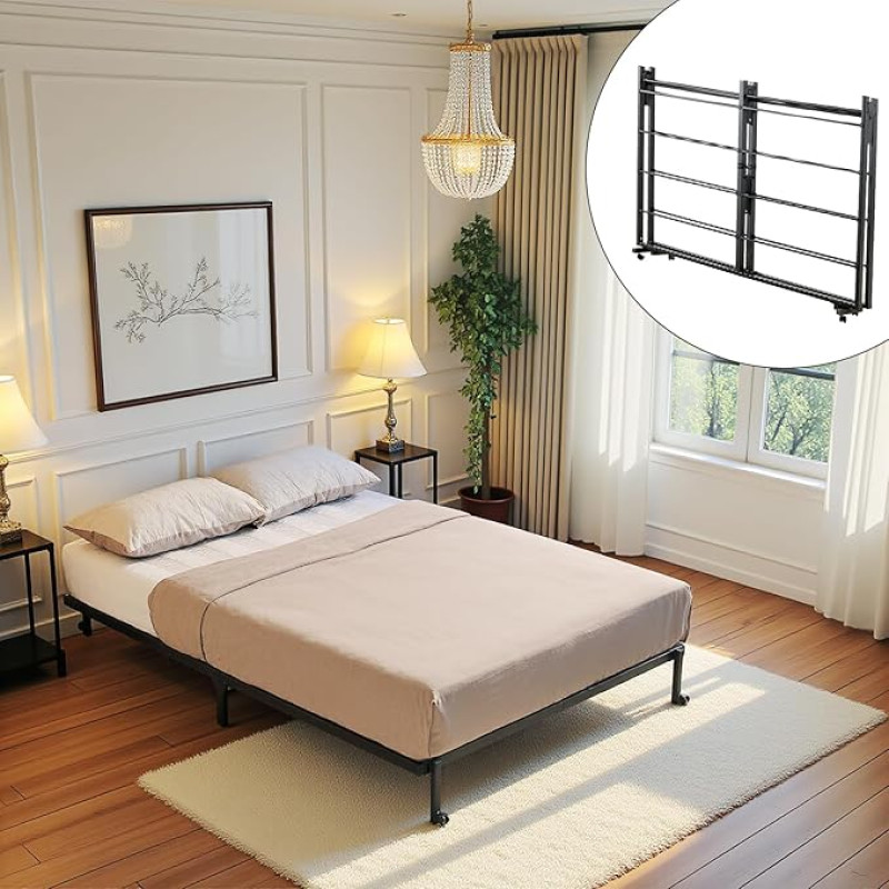 FetiNes Folding Bed 140 x 200 cm Double Bed Metal Bed Guest Bed Foldable Travel Bed with 4 Castors Folding Bed Foldable Space Saving
