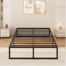 Yicensen Metal Bed 140 x 200 cm with Slatted Frame, Metal 41 cm Height, Double Bed Frame, Sturdy Easy Assembly, Black