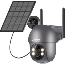ANRAN 2K Outdoor Surveillance Camera WiFi 360 Degree Swivelling Wireless Surveillance Camera with Solar Panel PIR Motion Sensor with Floodlight, 2-Way Audio, Night Vision, 2.4GHz WiFi, Q01 Grey