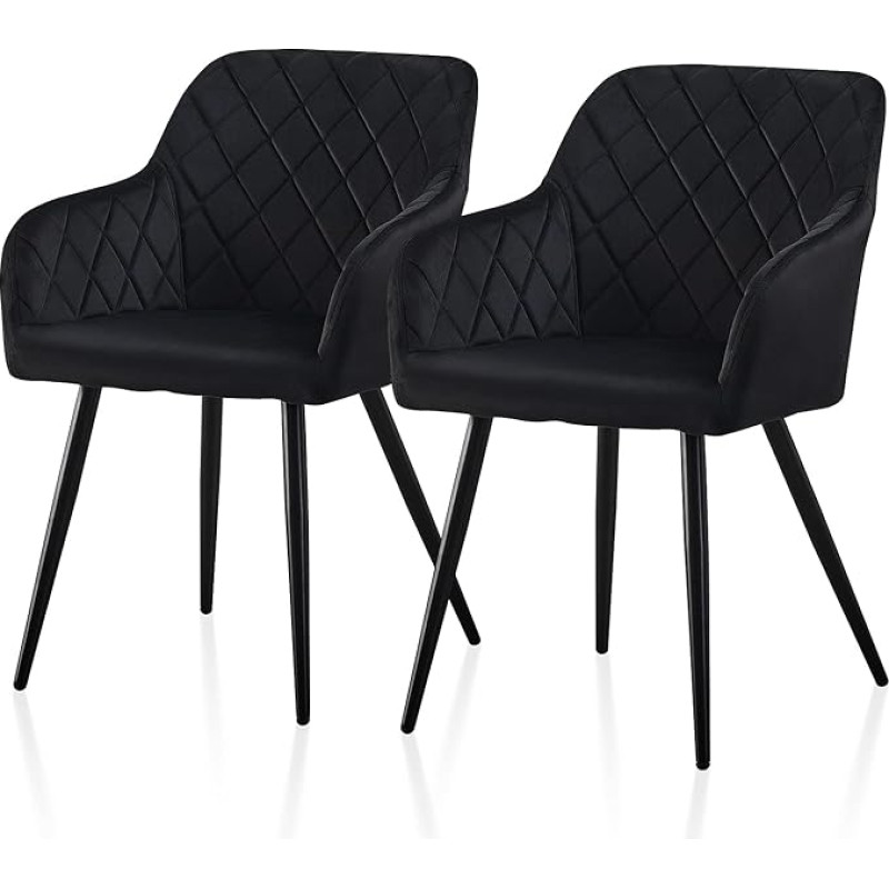 TUKAILAI Dining Room Chairs Set of 2 Velvet Kitchen Chairs Upholstered Chair Living Room Chair Armchair with Armrests Backrest Metal Legs for Kitchen Dining Room Living Room Lounge Black