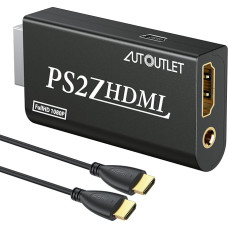 AUTOUTLET PS2 to HDMI Converter, PS2 to HDMI Adapter Converter with 3.5 mm Headphone Audio Output and 1.5 m HDMI Cable, PS2 HDMI Cable, Video Audio Adapter Cable for PS2 HDTV Monitor Projector