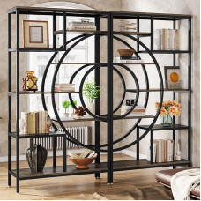 Tribesigns 179 cm Geometric Bookcase, Industrial 8-Tier Bookcase, Rustic Bookcase with Metal Frame, High Freestanding Open Storage Shelf for Living Room (Grey, 2 Pieces)