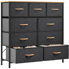 YITAHOME Chest of Drawers with 9 Drawers Fabric Storage Chest of Drawers Industrial Style for Bedroom, Living Room, Hallway, Storage Cabinet, Cool Grey