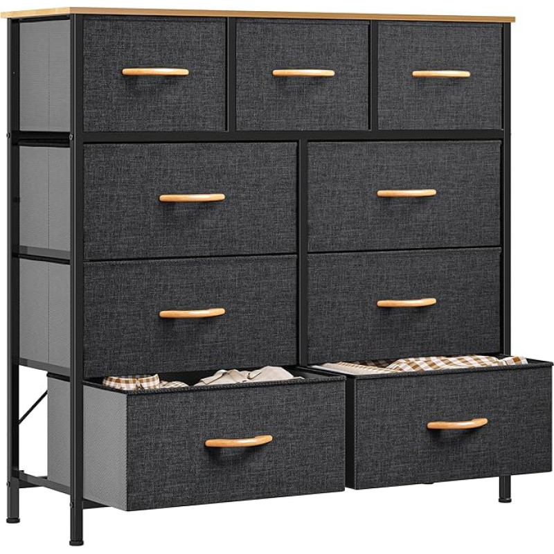 YITAHOME Chest of Drawers with 9 Drawers Fabric Storage Chest of Drawers Industrial Style for Bedroom, Living Room, Hallway, Storage Cabinet, Cool Grey