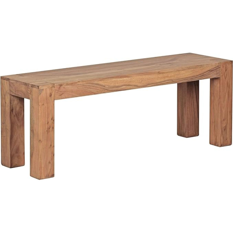 KADIMA DESIGN Country House Style Bench Solid Wood Acacia Sheesham 160/180 x 45 cm 200/250 kg Load Handmade Beige Size: 120 x 35 x 45 cm