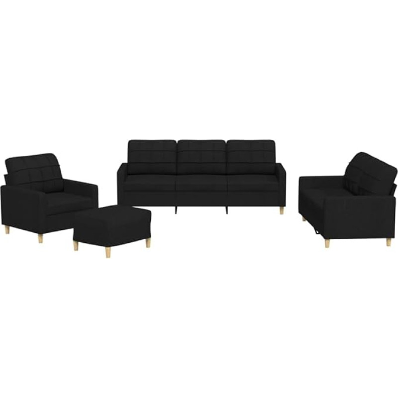 vidaXL Sofa Set 4-Piece Armchair Couch with Cushion Footstool Sofa Living Room Sofa with Armrests Couch Set Designer Sofa Seating Furniture Upholstered Furniture Black Fabric