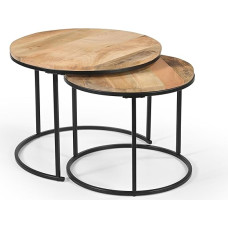 iAnanas Set of 2 Round Coffee Tables Round Side Tables Mango Wood Iron Modern Rustic Design Space Saving Accent Furniture Versatile Tables Living Room Bedroom Coffee Table Living Room Table