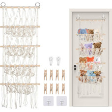 mumisuto Cuddly Toy Storage 39.3 x 14.9 inches, 4-Layer Stuffed Toy Storage with Mesh Pocket, Hanging Storage, Cuddly Toys with Clip & Hook, Children's Room Decoration, for Plush Toys and Teddy Bears