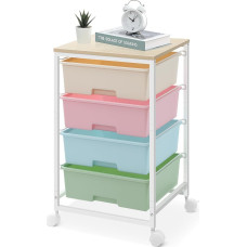 SYKIARIOL 4 Drawers Trolley, Storage Trolley, Bathroom Trolley on Wheels with Wooden Table Top, Rolling Trolley for Kitchen, Living Room, Bedroom, Easy Movement, Large Capacity, 4 Drawers, Colourful