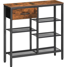 HOOBRO EBF70XG01N1 75 cm Long Console Table for Entryway, Hallway Table, Sofa Table with Drawer, 5 Shelves, Display Stand for Living Room, Bedroom, Hallway, Vintage Brown and Black