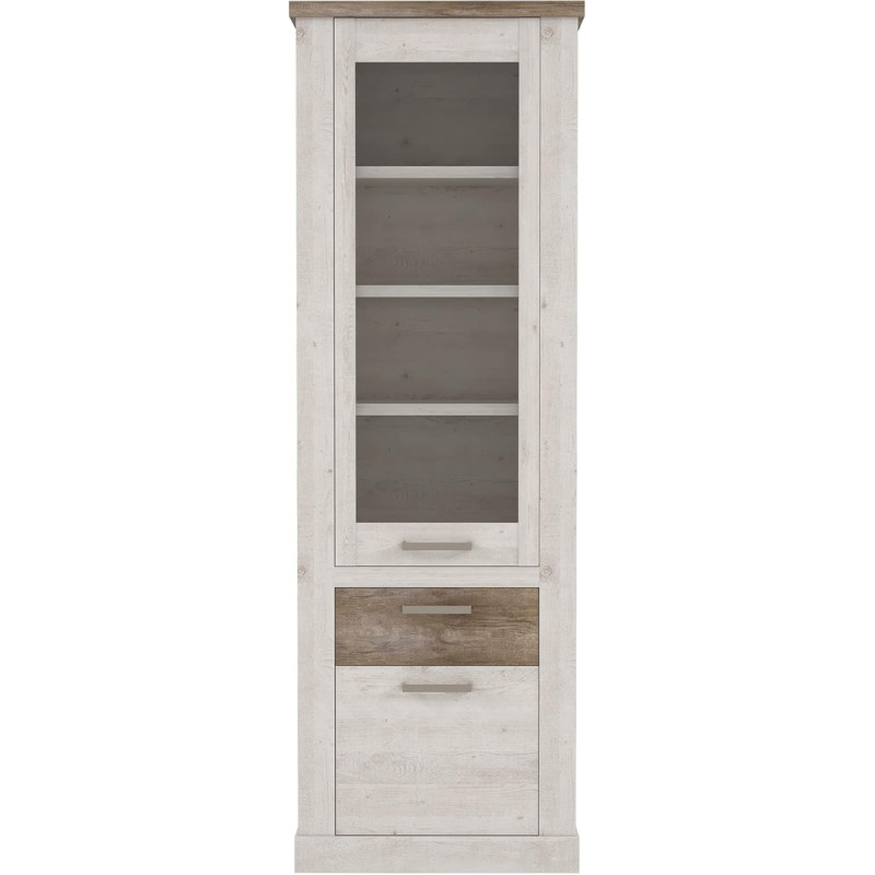 FORTE DURO Display Cabinet with 1 Door, 1 Glass Door and 1 Drawer, Wood Composite, Pnie White/Antique Oak, 71.2 x 212 x 41.3 cm