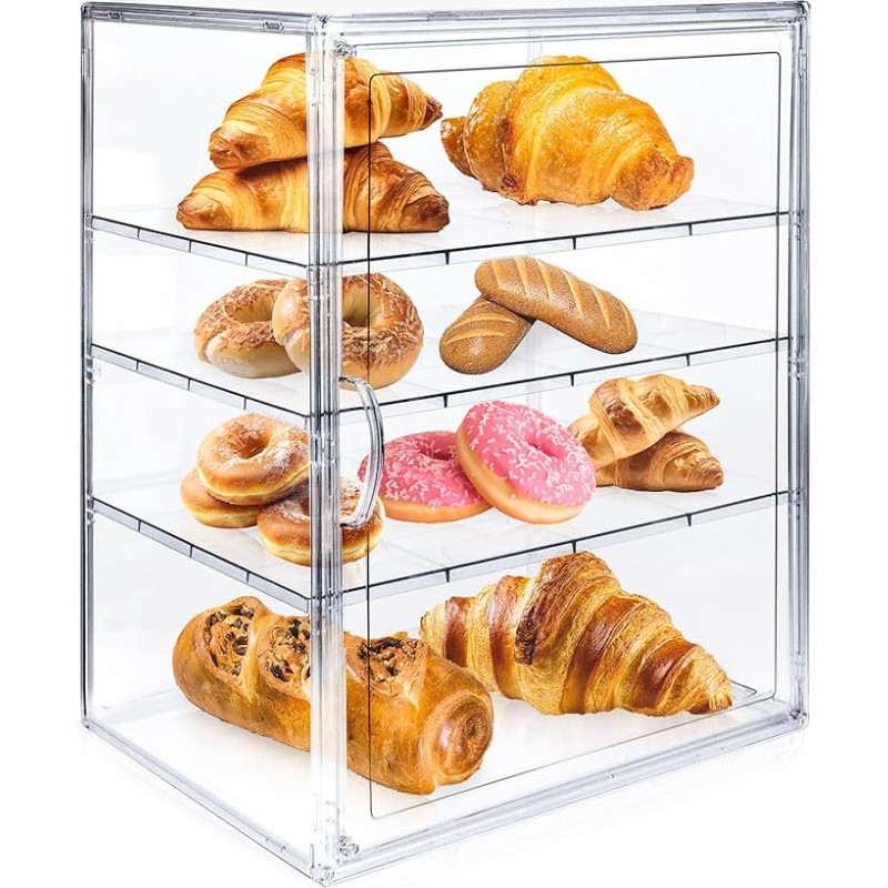 Pastry Display Case, Bread Box for Kitchen, Countertop, Pastry Display Case, 4 Layers, Adjustable, Transparent, Bread Storage with Magnetic Door, Bakeries, Pastry Display for Kitchen Counter, Bread