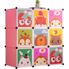 BRIAN & DANY Expandable Children's Shelf, Children's Wardrobe, Tiered Shelf, Bookcase with Doors, Deeper Compartments than Normal (45 cm vs. 35 cm), 110 x 47 x 110 cm, Pink