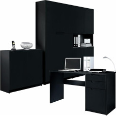 Vladon Logan Office Furniture, Study Room, Complete Set, Made in Germany, Body in Matte Black / Fronts in Matte Black