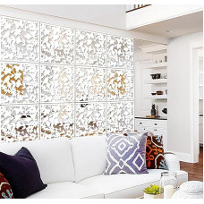 Lchen Hanging Room Divider, 12 Pieces PVC Panel Bird Flower Room Divider for Living Room, Dining Room, Living Room, Hotel and Bar Decoration (White 01)