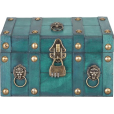 Focket Treasure Chest Storage Box, Vintage Style Decorative Storage Box with Combination Lock, Wooden Treasure Chest Boxes for Crafts Keepsakes Pirates, Themed Home Party Decorations (Green)