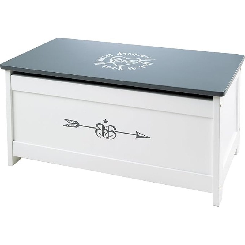 Roba Toy Chest 'Rock Star Baby', Seat & Storage Chest for Child's Bedroom, Chest Bench White/Anthracite with Print