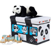 Relaxdays Foldable Panda Toy Box with Storage Space & Lid, Padded, HBT 34 x 49 x 31 cm, White