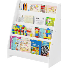 Lestarain Children's Shelving Unit with 4 Open Compartments, Bookcase, Storage Shelf for Children, Standing Shelf, Nursery Shelf Made of MDF with Tilt Protection, White