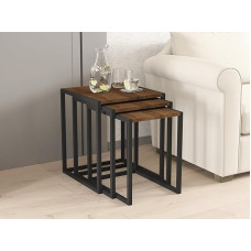 Hanah Home Stylish Nesting Table Set (3 Pieces) - Black & Walnut, 100% Melamine Coated, Iron Legs, Large: 44 x 52 x 45 cm, Medium: 39 x 49 x 45 cm, Small: 34 x 46 x 45 cm, Perfect for Modern Living